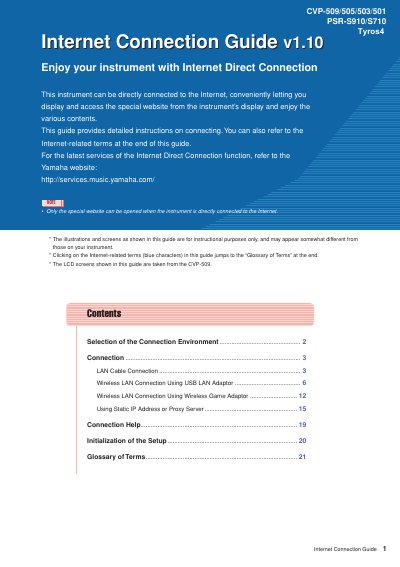 Yamaha CVP-509/505/503/501 PSR-S910/S710 Internet Connection Guide - cover page