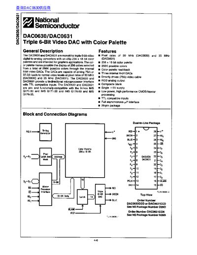 National Semiconductor DAC0630/DAC0631 Triple 6-Bit Video DAC Datasheet - cover page