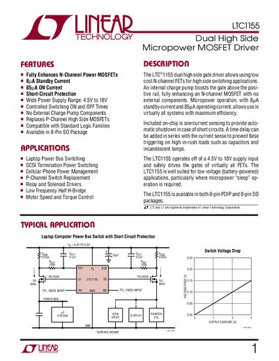 Linear Technology LTC1155 Dual High Side Micropower MOSFET Driver Datasheet - cover page