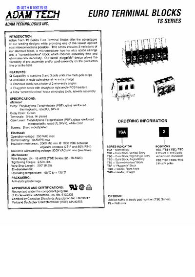 Adam Technologies TS Series Euro Terminal Blocks Datasheet - cover page