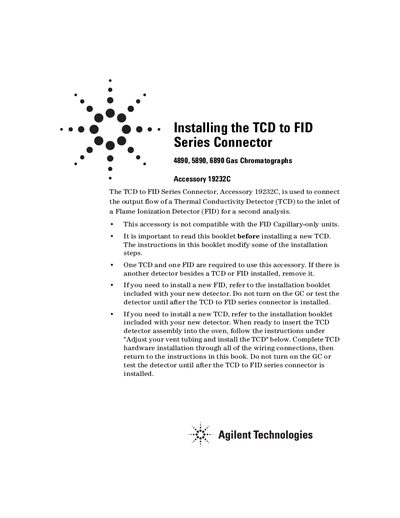 Agilent 6890 Series TCD to FID Installation Guide - cover page