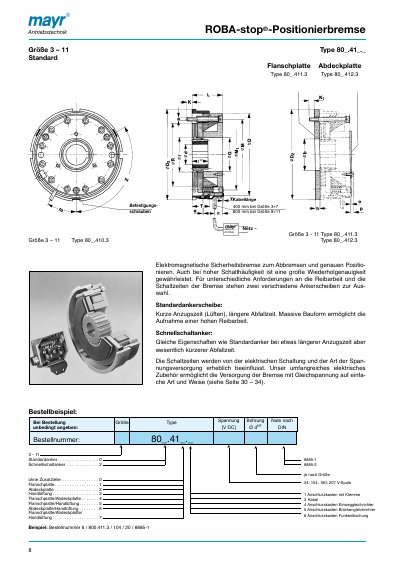 Mayr 80_.41_._ Series ROBA-stop Positioning Brake Datasheet - cover page