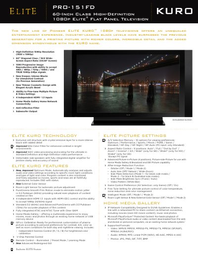 KURO PRO-151FD 60-Inch Class High-Definition 1080p Elite Flat Panel Television - cover page