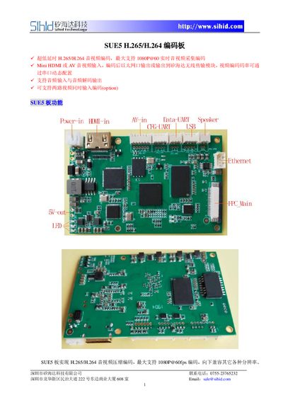 Sihid SUE 5 H.265/H.264 Encoder Board Datasheet - cover page