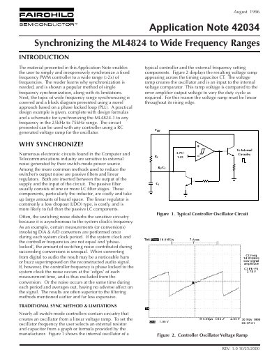 Fairchild ML4824 Synchronizing to Wide Frequency Ranges Application Note 42034 - cover page
