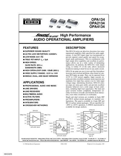 Burr-Brown OPA134/OPA2134/OPA4134 Audio Operational Amplifier Datasheet - cover page