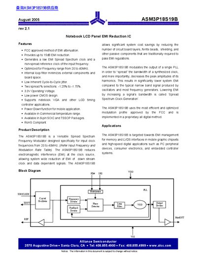 Alliance Semiconductor ASM3P18S19B Datasheet - cover page