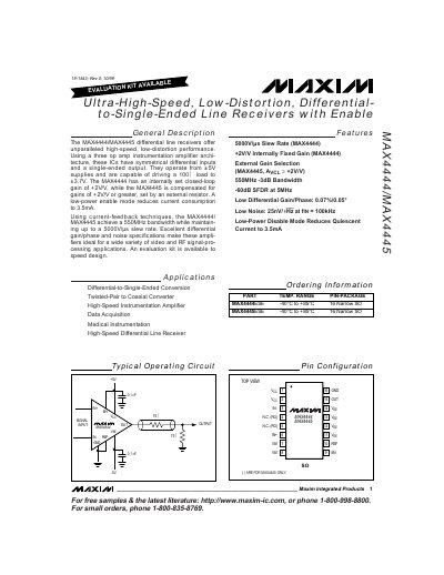 Maxim MAX4444/MAX4445 Differential-to-Single-Ended Line Receivers Handbook - cover page