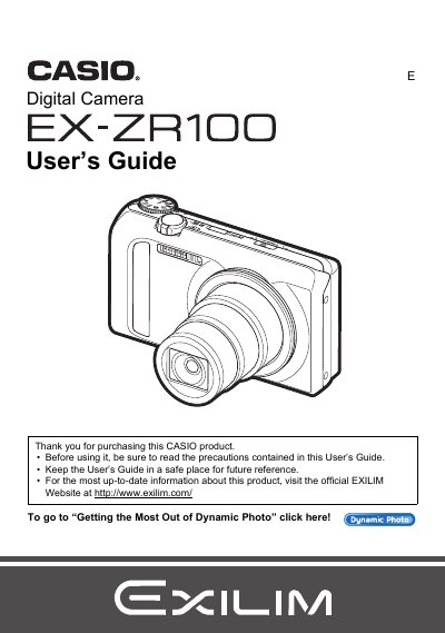 Casio EX-ZR100 Digital Camera User's Guide - cover page