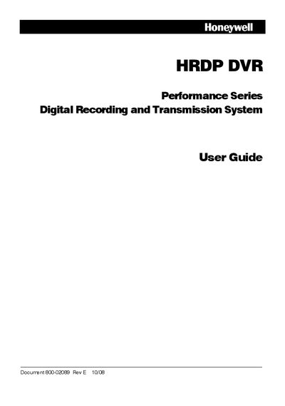 Honeywell HRDP DVR Performance Series User Guide - cover page