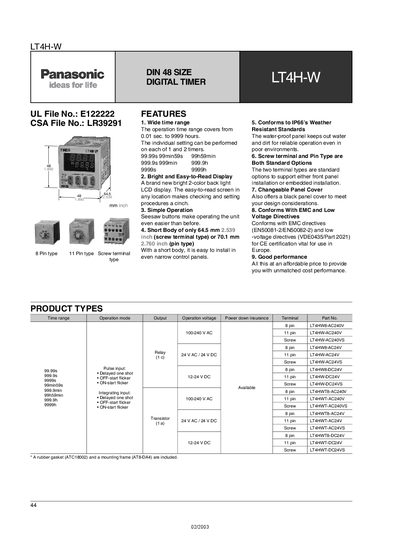 Panasonic LT4H-W User Manual - cover page