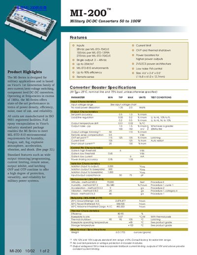 Vicor MI-200 Military DC-DC Converters Datasheet - cover page