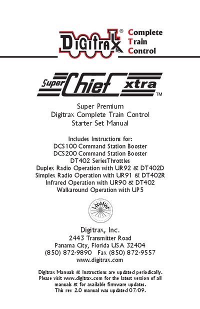 Digitrax Super Chief Xtra Complete Train Control Starter Set Manual - cover page