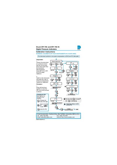Druck DPI 705 and DPI 705 IS Digital Pressure Indicator Calibration and Configuration Instructions - cover page