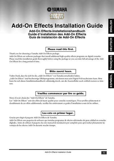 Yamaha Add-On Effects Installation Guide - cover page