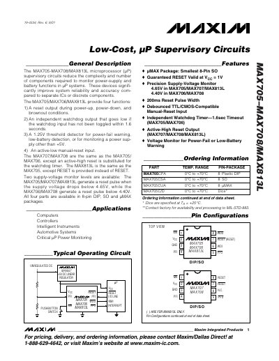 Maxim MAX705-MAX708/MAX813L Datasheet - cover page