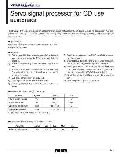 Panasonic BU9321BKS Optical Disc IC Servo Signal Processor Datasheet - cover page
