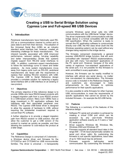 Cypress M8 USB Devices USB to Serial Bridge Solution Handbook - cover page