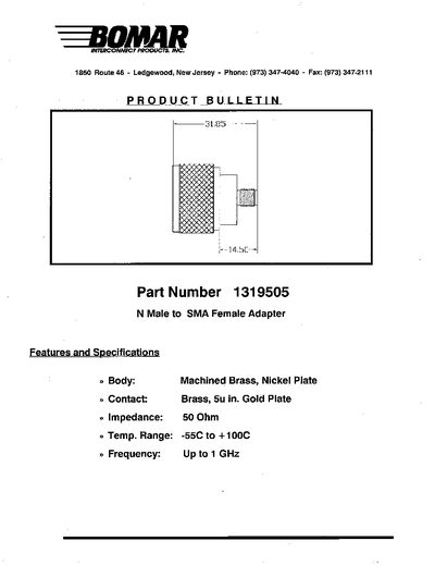 BOMAR 1319505 Data Sheet  - cover page