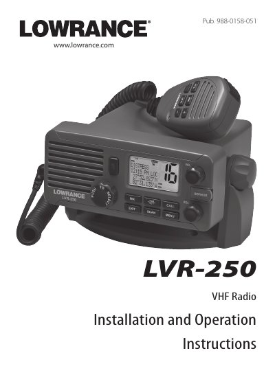 Lowrance LVR-250 VHF Radio Installation and Operation Instructions - cover page
