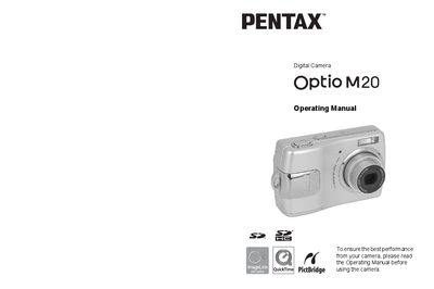 Pentax Optio M20 Digital Camera Operating Manual - cover page