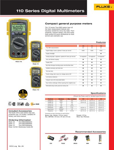 Fluke 110 Series Digital Multimeter User Manual