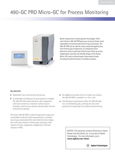 Agilent 490-GC PRO Micro-GC for Process Monitoring Product Leaflet - cover page