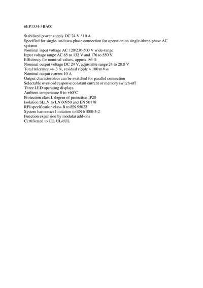Siemens 6EP1334-3BA00 Power Supply Datasheet - cover page