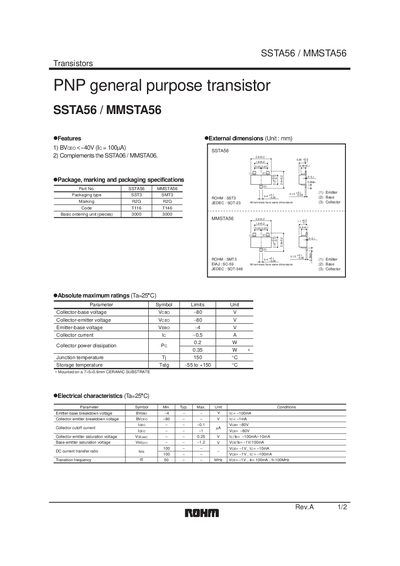 ROHM SSTA56/MMSTA56 Datasheet - cover page