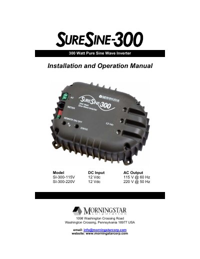 Morningstar SureSine-300 Installation and Operation Manual - cover page