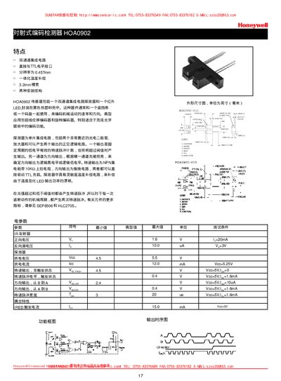 Honeywell HOA0902 Reflective Optical Encoder Detector Datasheet - cover page