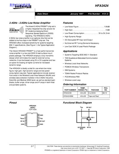 intersil HFA3424 handbook - cover page