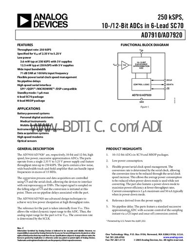 Analog Devices AD7910/AD7920 ADC Datasheet - cover page