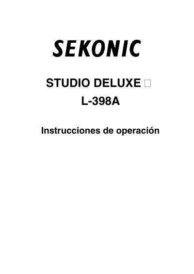 Sekonic L-398A Studio Deluxe II Operation Instructions - cover page