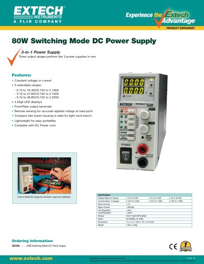 EXTECH 382260 Switching Mode DC Power Supply Datasheet - cover page