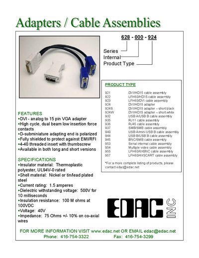 EDAC Adapters and Cable Assemblies Product Leaflet - cover page