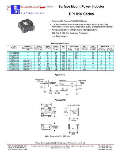 PCA Electronics EPI B20 Series Power Inductor Manual - cover page