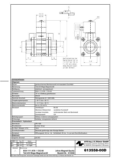 Roemer EGV-111-A78-1CG-00 Pneumatic-Hydraulic Solenoid Valve Data Sheet - cover page
