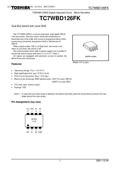 Toshiba TC7WBD126FK Dual Bus Switch Datasheet