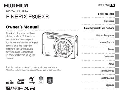 FUJIF80EXR/F85EXR owner's manual - cover page
