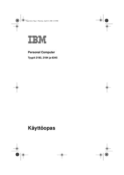 IBM Personal Computer Types 2193, 2194 and 6345 User Guide - cover page