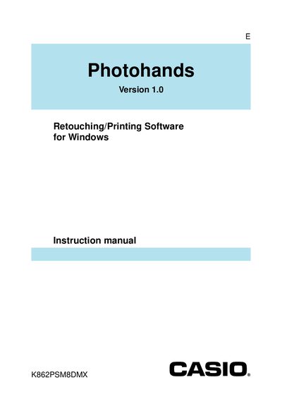 Casio K862PSM8DMX Photohands Retouching/Printing Software Instruction Manual - cover page