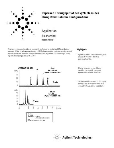 Agilent Improved Throughput of deoxyNucleosides Using New Column Configurations Application Note - cover page