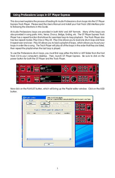 M-Audio GT Player Express ProSessions Loops Guide - cover page