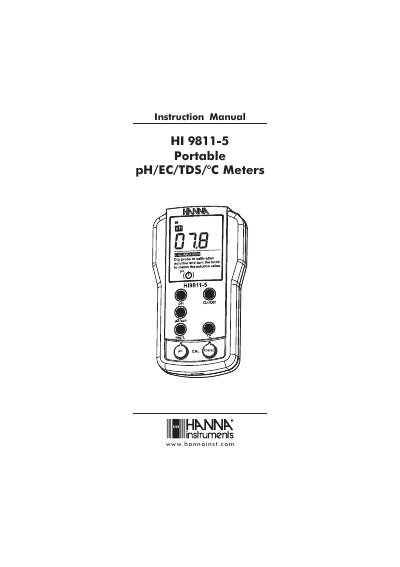 Hanna Instruments HI 9811-5 Portable pH/EC/TDS Meter Instruction Manual - cover page
