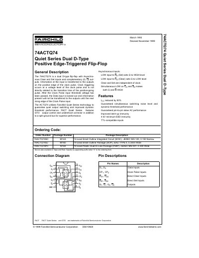 Fairchild 74ACTQ74 Dual D-Type Flip-Flop Datasheet - cover page