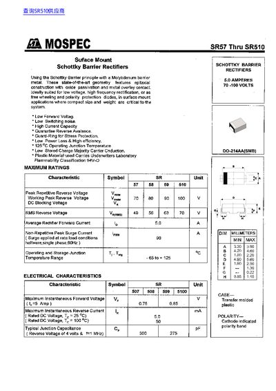 MOSPEC SR57 SR58 SR59 SR510 Datasheet - cover page