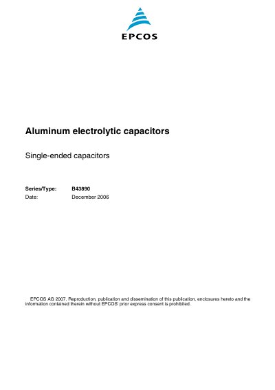EPCOS Aluminum electrolytic capacitors Single-ended capacitors - cover page