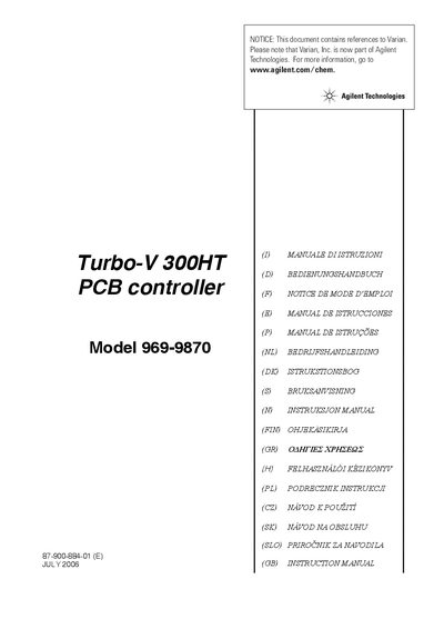 Agilent 969-9870 Turbo-V 300HT PCB Controller Instruction Manual - cover page