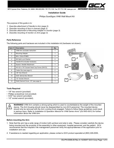 Philips SureSigns VHM Wall Mount Kit Installation Guide - cover page